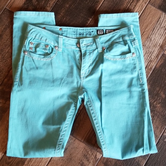 Blingy Aqua Miss Me Jeans size 30 - Picture 1 of 5